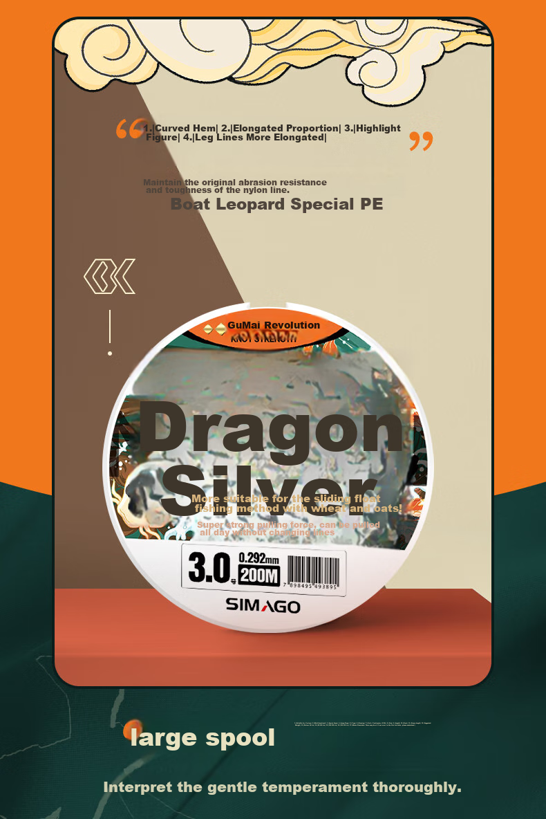 SIMAGO Ximan Duogumai Fishing Line Main Line for Bait Fishing And Wild Fishing, Pre-Tied Strong Pulling Force Nylon Line Longkun 200 Meters 1.2 Size 3