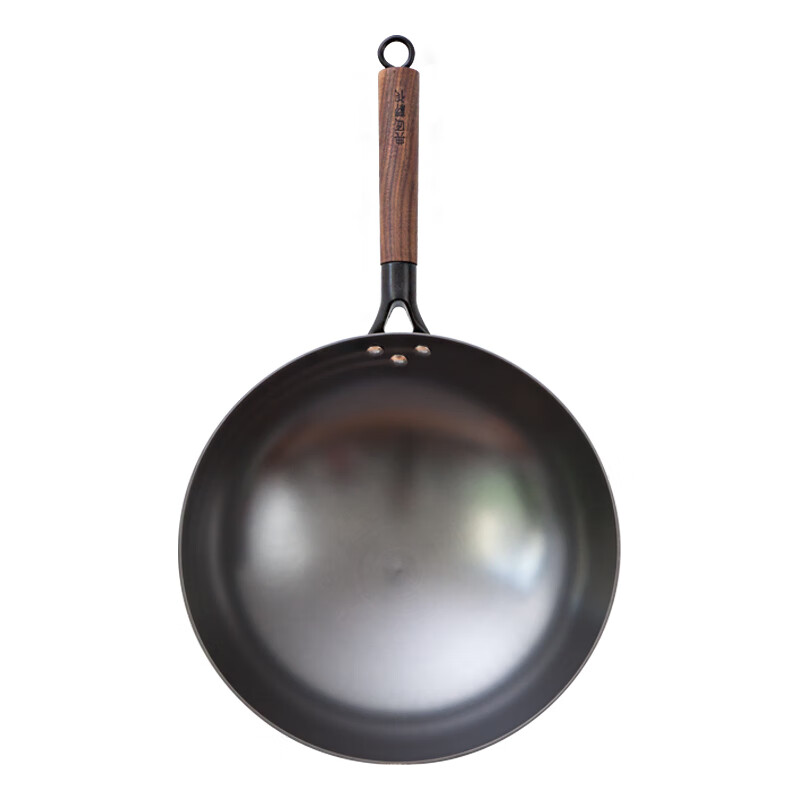 Dianjiang Cast Iron Round Bottom Wok, 32cm Traditional Cast Iron Pan, Household Cooking Pan, 32cm, Non-Coated, Lightweight, Rust-Resistant