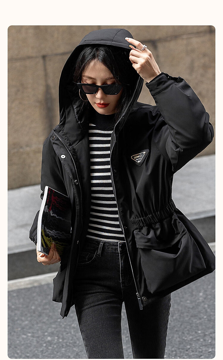 Dme [Black Technology Triple-Protection Battle Robe] Winter Outdoor Lightweight Sports Cotton Jacket with Hood, Elastic Waistband, Color-Block Women's Cotton Coat 2