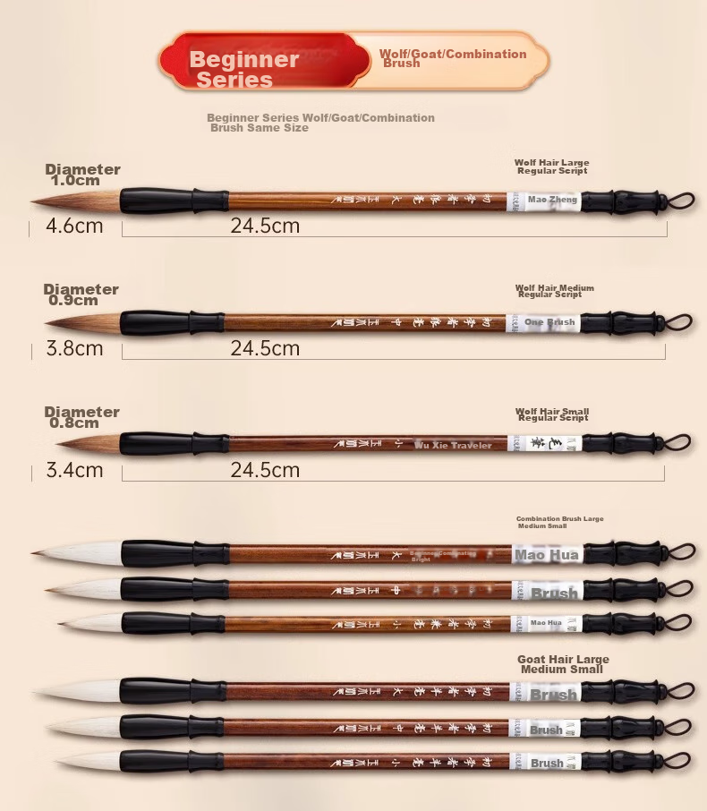 Yushuihu Calligraphy Brush Set for Beginners, Elementary School Students, Chinese Painting, Medium-Sized Wolf Hair, Medium-Sized White Cloud, Medium-Sized Regular Script, Large Regular Script, Children's Practice Calligraphy Brushes for Painting And Water Writing, Beginner's Practice Kit 7