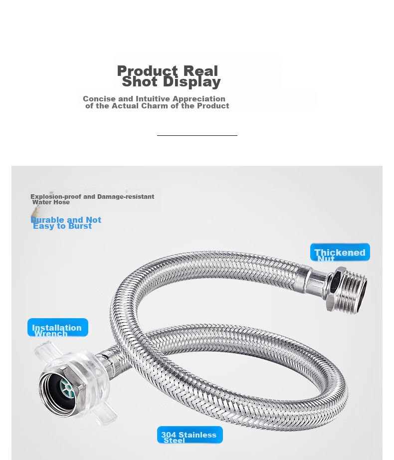 Submarine FBAM-50 Inlet Extension Pipe, Stainless Steel Water Inlet Extension Tube, Faucet Water Supply Pipe for Both Cold And Hot Water 12