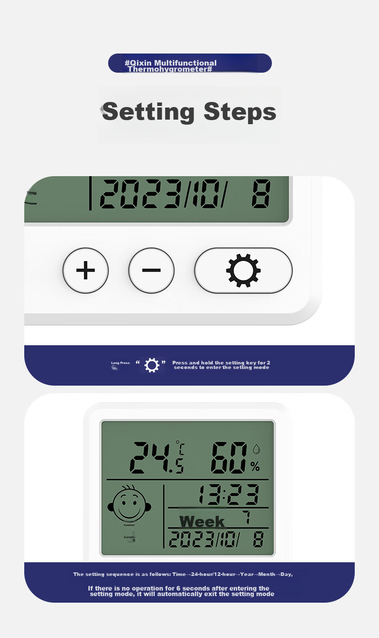COMIX Electronic Thermometer Hygrometer Indoor Temperature And Humidity Meter Office Supplies Gift for Elderly Baby Room Indoor Temperature And Humidity Meter White Quiet Model LF80001 7