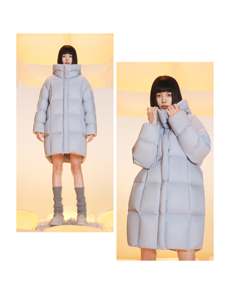 Meilicheng Women's Lightweight Warm Winter Mid-Length Three-Proof Sports Versatile Goose Down Jacket 109 Glacier Blue M 15