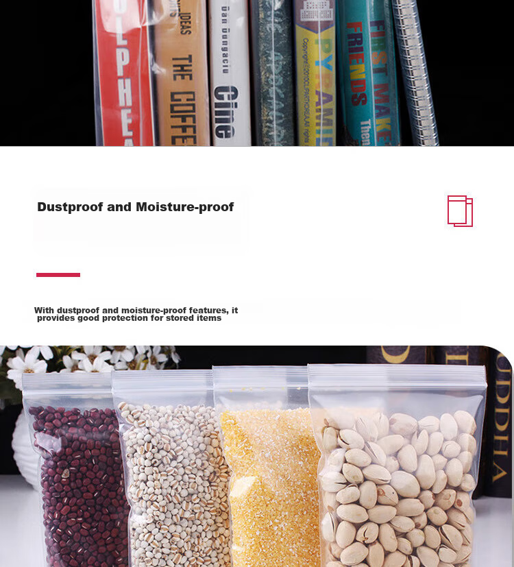 Ouliwen Food-Grade Self-Sealing Bags, Large Size 8, Thickened Transparent, for Medicine And Tea Storage, Sealing Bags, PE Cling Film Plastic Bags, 17*25cm, 100 Pieces 10