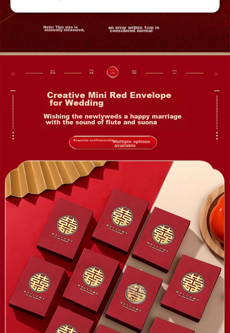 Dipuer Small Red Packet Wedding Mini Door-Blocking "Xi" Character Lucky Money Envelope for Engagement, 50 Pieces 3