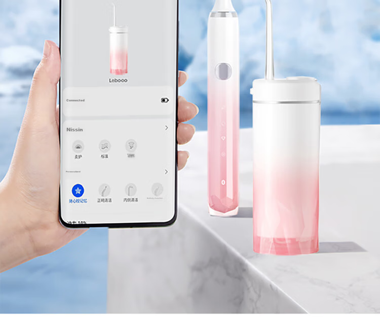 Hongmengzhixuan Lip Care Ice Mountain CP Set: Electric Toothbrush + Water Flosser Combo Gift Box, Birthday Gift, Wedding Gift, Coral Pink, Double Pack for Better Value 7