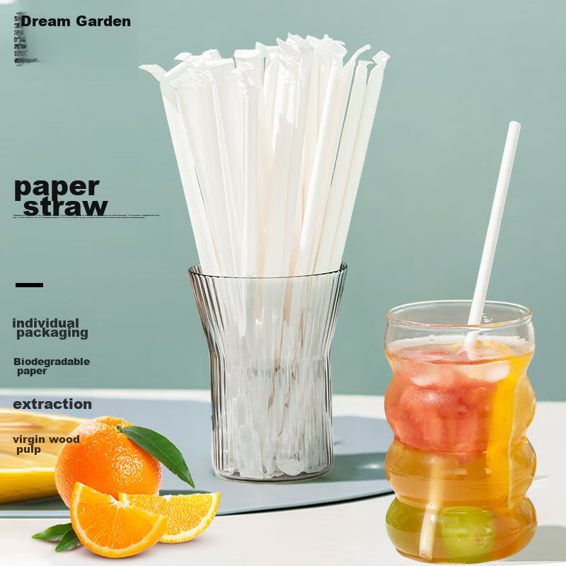 MENGTING Disposable Straws Individually Wrapped, Children's Paper Straws Food-Grade Biodegradable, 200 Pieces 7893