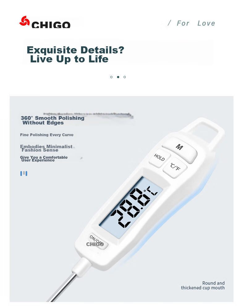 CHIGO Probe Kitchen Food Thermometer, Oil Temperature Meter, Baby Milk Thermometer, Water Thermometer, ZG-8010 Backlit Model 19