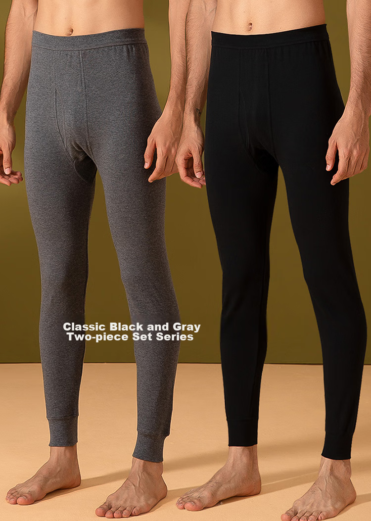 Hodo Men's Pure Cotton Thermal Underwear, 2-Pack Elastic Base Layer Long Johns, Warm Pants, Gray + Black 11