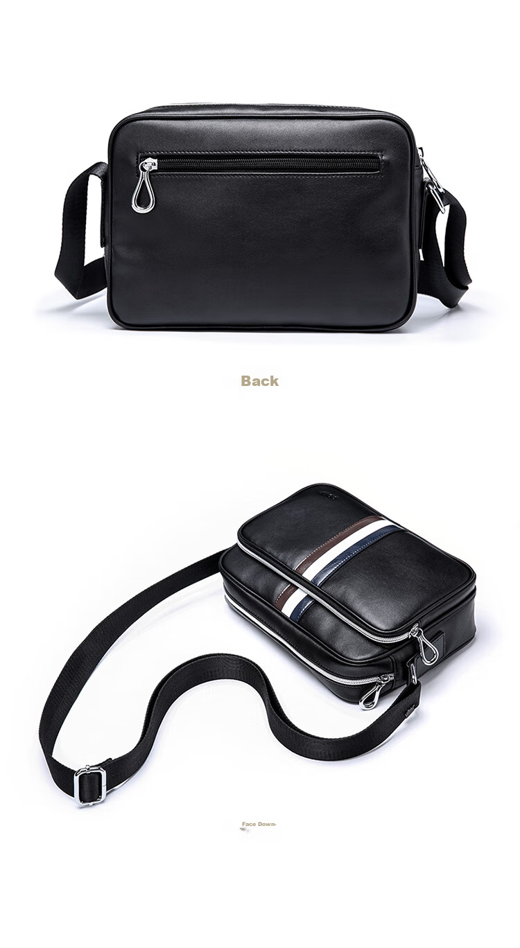 GOLF Shoulder Bag for Men, Top-Grain Leather with Microfiber Crossbody Bag, Business Commute Contrasting Color Messenger Bag, Black 18