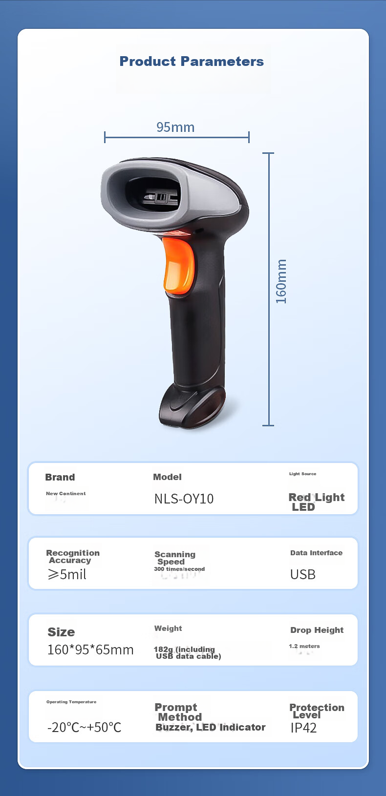 Newland OY20-RF Wireless 1D/2D Red Light Barcode Scanner for Convenience Stores, Shops, Supermarkets, Cashier Payment Scanning, Suitable for Store Mobile Phone Scanning Payment Screens And Scanning 9