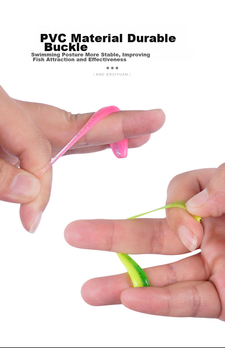 Erciyuan Lure T-Tail Single-Tail Soft Bait Freshwater Lure Artificial Bait Bionic Imitation Bait for Bass, Mandarin Fish And Topmouth Culter 5.5cm Threaded Pink T-Tail (20 Pieces/bag) 6
