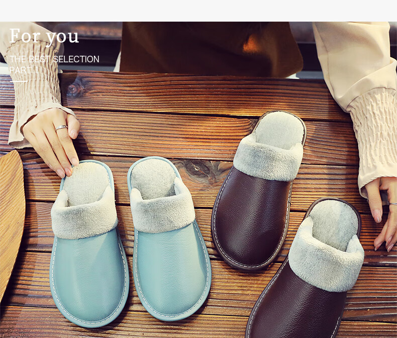 GUOLUOFEI Autumn And Winter Cowhide Slippers for Men And Women, Indoor Non-Slip Warm Genuine Leather Cotton Slippers, Wine Red, Size 40-41 2