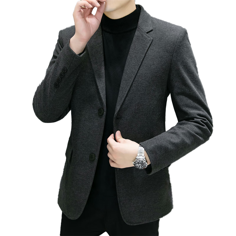 ROMON Men's Wool Blazer Spring Autumn Business Casual Jacket Black M
