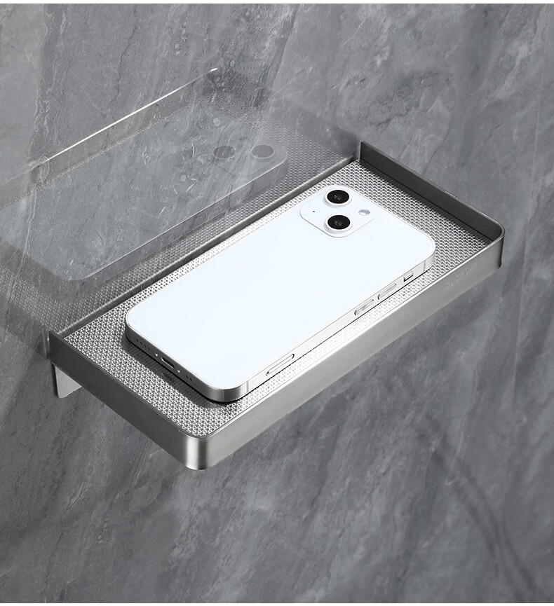 Huxiansen Bathroom Storage Rack, Toilet Phone Holder, 304 Stainless Steel, No Drilling Required, Raised Partition, Brushed Finish, Tray Bracket, for Bathroom And Restroom 7