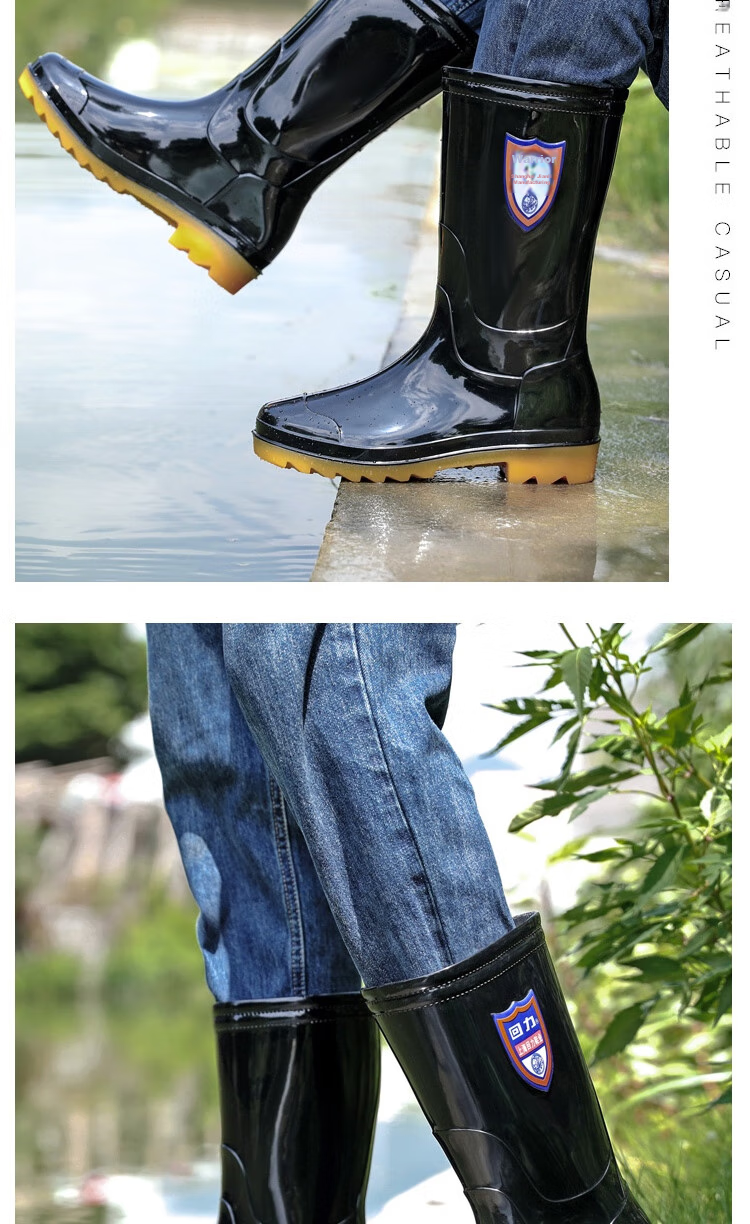 Huili Rain Boots for Men, Waterproof Outdoor Wear-Resistant Rubber Shoes, Non-Slip Rain Boots, Overshoes HL822866, Mid-Calf, Black, Size 44 10