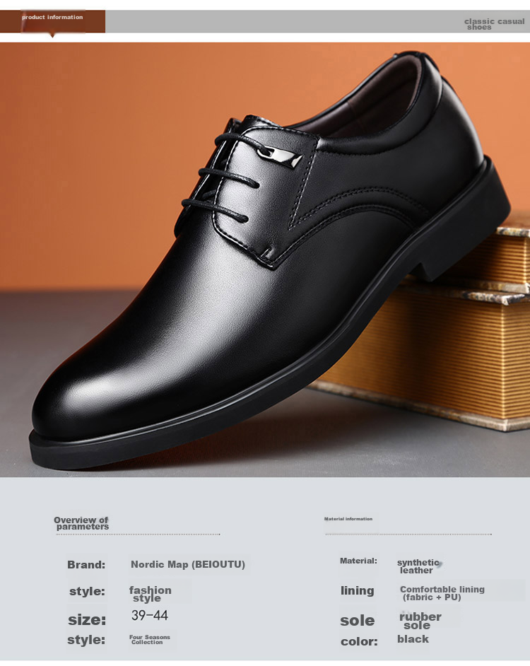 BEIOUTU Leather Shoes for Men, Formal Shoes, Fashionable Office Lace-Up Versatile Business Casual Shoes, Low-Top Men's Shoes, 8021 Black, Size 43 5