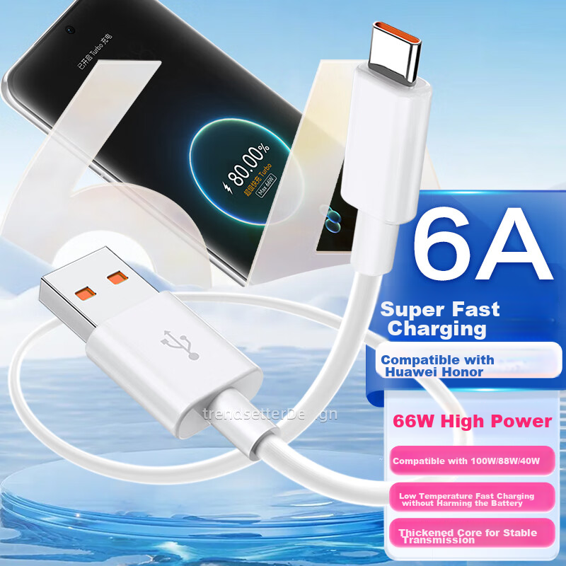 Кабель Trendsetter USB Type-A - Type-C, 6A, 1м, белый