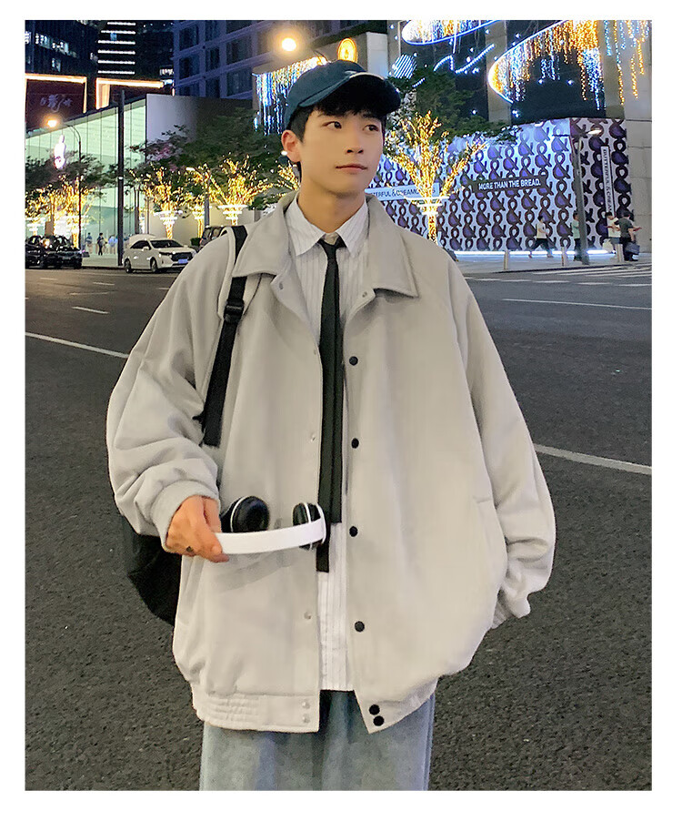 Dingfengbaoluo Men's Jacket, Summer Casual Loose Trendy Suede Coat, American Baseball Style YM9921, Black, 3XL 13