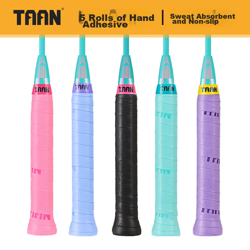 Taan Badminton Racket Grip Tape, Sweat-Absorbing, Slightly Sticky, 5-Pack TW880 (Tiblan/Pink/Light Blue/Black/Purple)