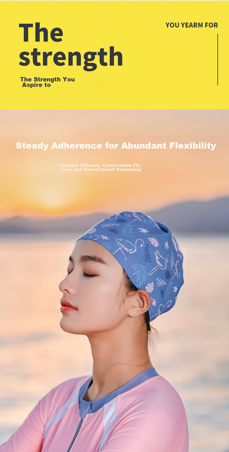 361° Women's Silicone Swim Cap for Long Hair, Waterproof, Ear Protection, Large Size, Cartoon Design, No Hair Pinching 5