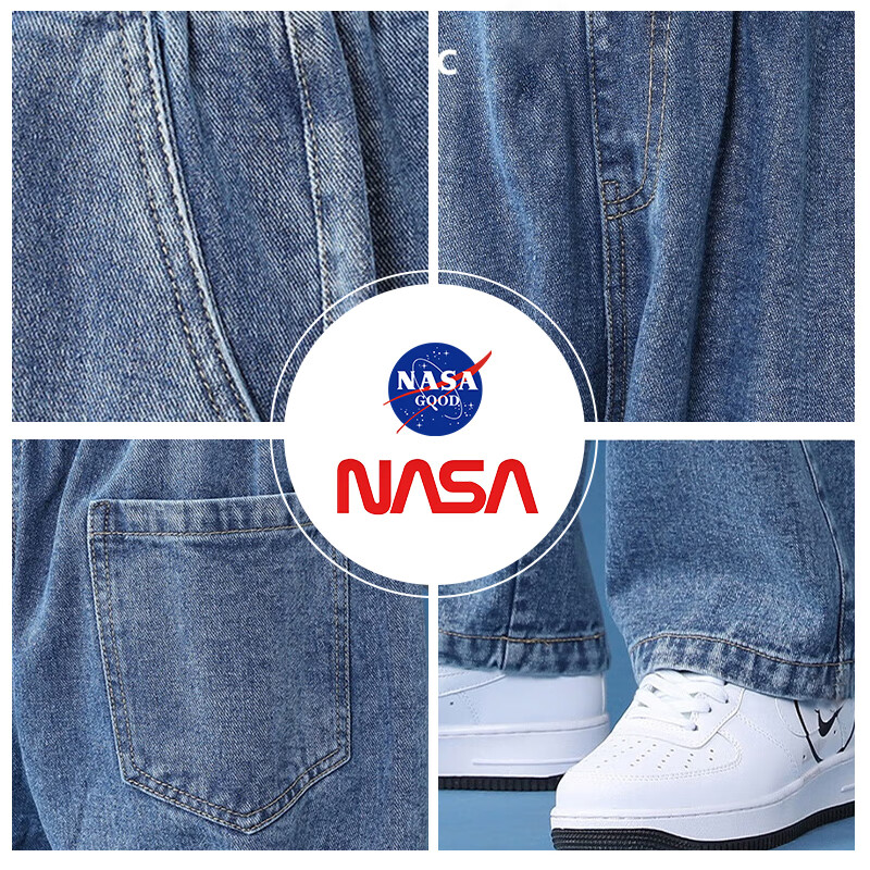 Мужские джинсы NASA GOOD, удобные и свободные брюки прямого кроя для всех сезонов, повседневные брюки в стиле Гонконга, черные, 2XL