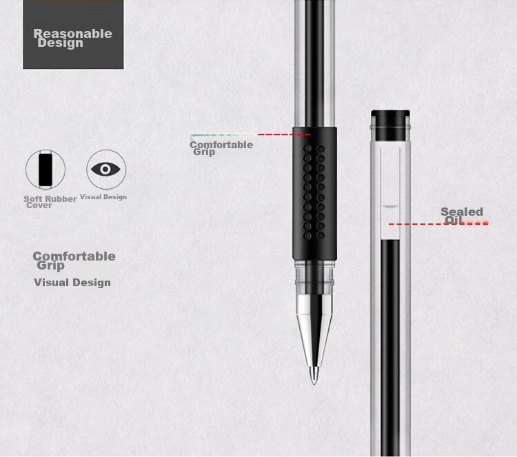 GuangBo Gel Pen Signature Pen, 0.5mm Black Bullet Tip, Soft Grip, Pull-Cap, Classic Office Business Signature Pen Stationery, Pack of 12, ZX9009D 16