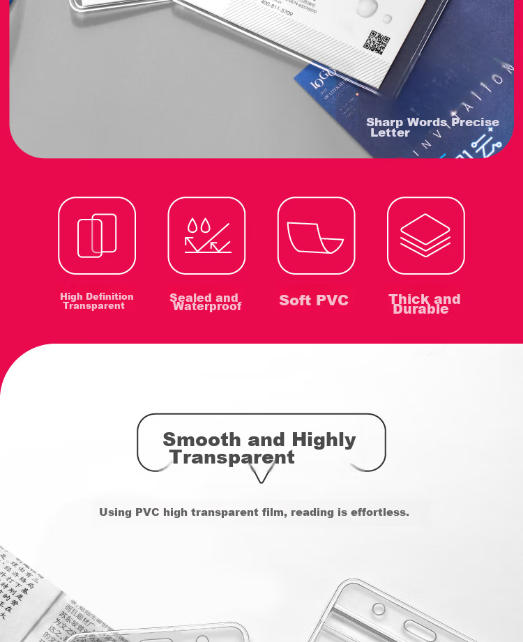 UHOO PVC Exhibition Badge, Vertical Transparent ID Holder, Work Card Sleeve, Badge, Tag, Lanyard, Name Tag, Card Holder, Chest Card, Access Pass, Student ID Card, Meal Card, Work Card 6658 3