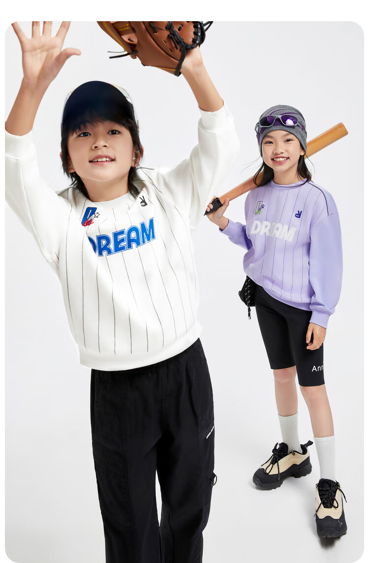 Annil Children's Clothing, Boys And Girls Round Neck Long Sleeve Sweatshirt, 2024 Autumn New Style, Purple Striped, Size 160 7