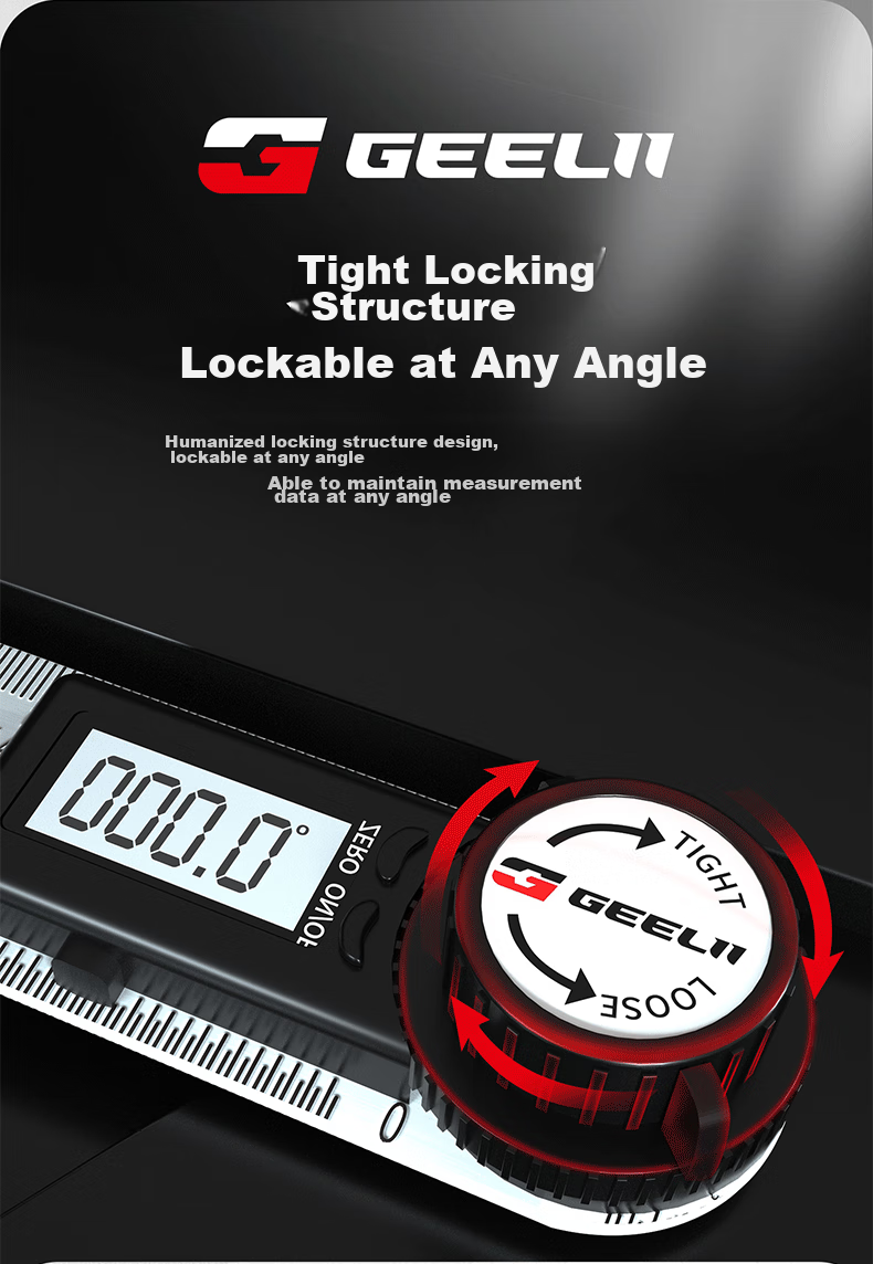 GeeLii Digital Angle Ruler, Stainless Steel Electronic Angle Gauge, Protractor, Angle Measuring Instrument 0-200mm 55155 6
