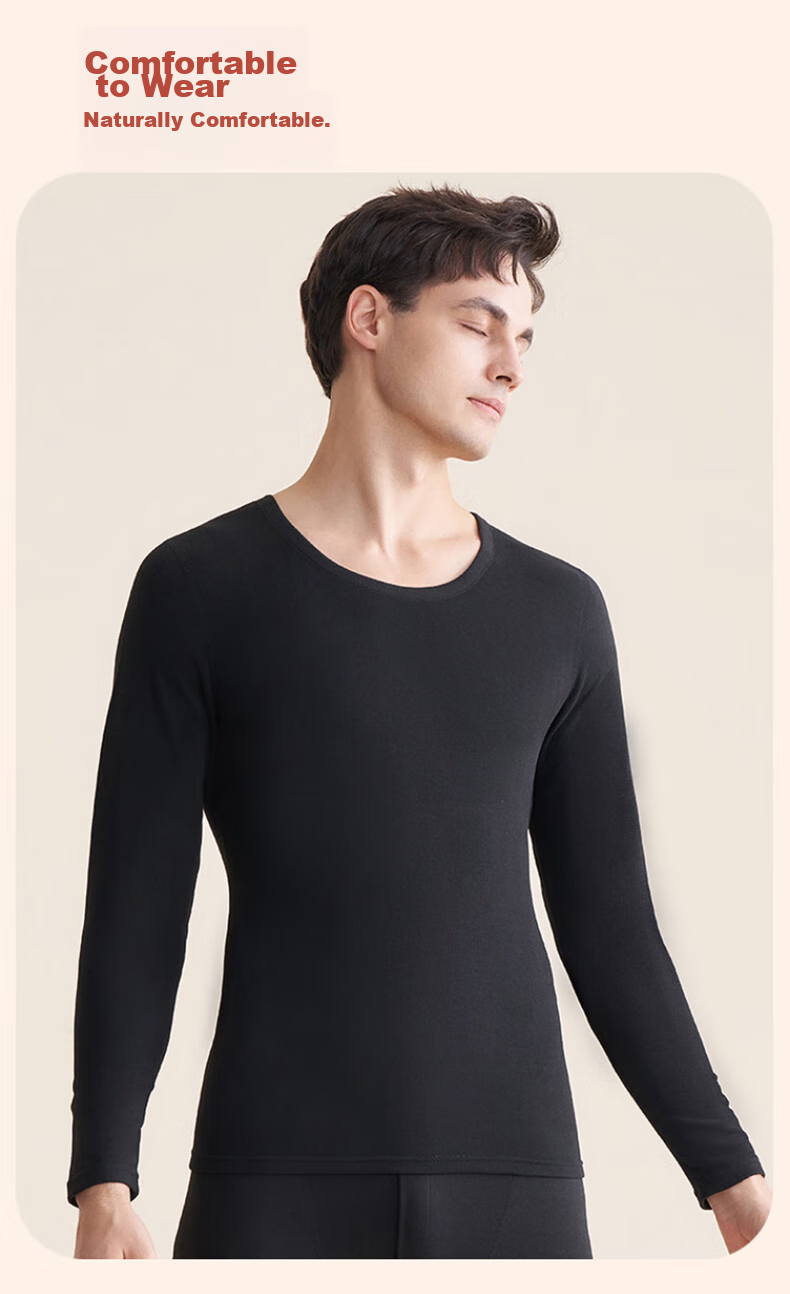 LangSha Thermal Underwear for Men, New Autumn And Winter 2026 Product, Wool And Silk Blend, 7A Antibacterial Single Top, Fleece-Lined Warm Undershirt for Me 15