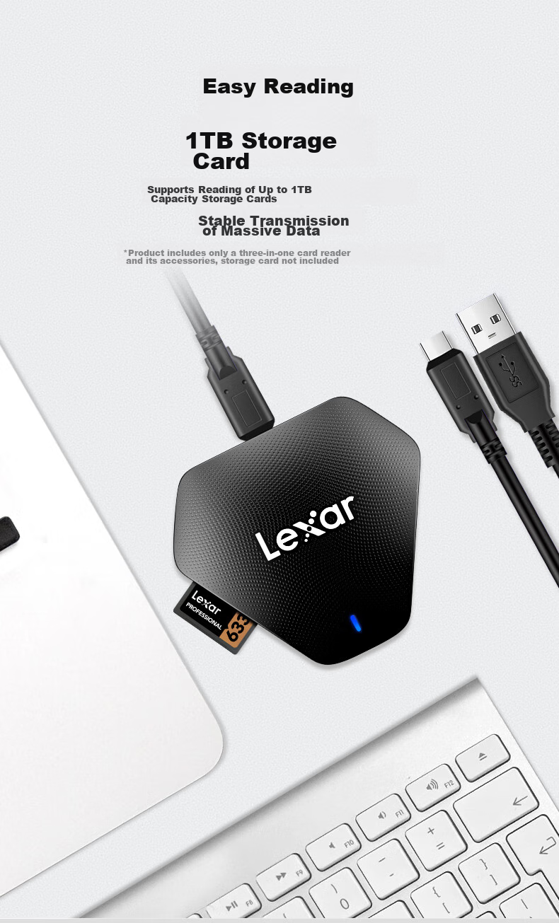 Lexar USB3.1 High-Speed Card Reader TF/SD/CF Multi-Function Three-In Supports UHS-II Reading Compatible with Camera Dash Cam Memory Cards Multi-Card Multi-Reading 6