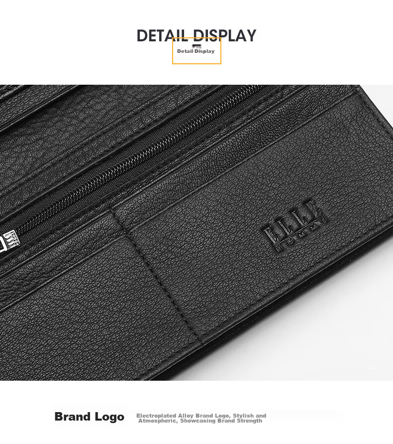 ELLE HOMME Men's Long Wallet, Top-Grain Leather Multifunctional Billfold, Horizontal Style Wallet 1312, Birthday Gift for Me 10