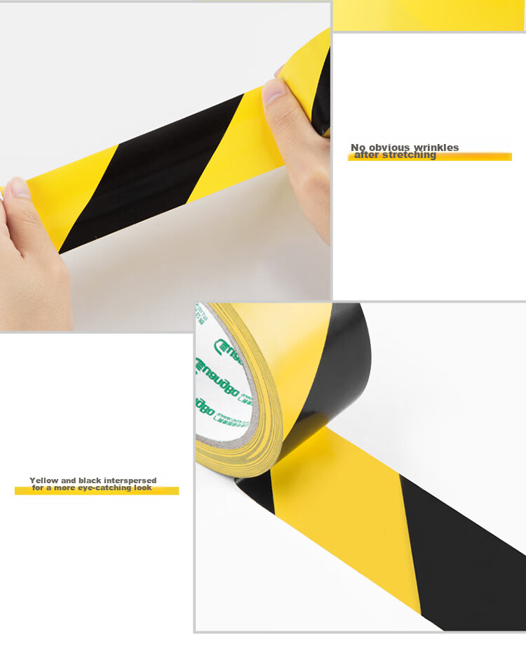 GuangBo 3-Roll Pack Black And Yellow Diagonal Warning Tape, 48mm*30m Single Roll, Waterproof Reflective Tape, Zebra Tape, Fire Isolation Tape, Caution Marking Line, Factory Warehouse Office S45251 9