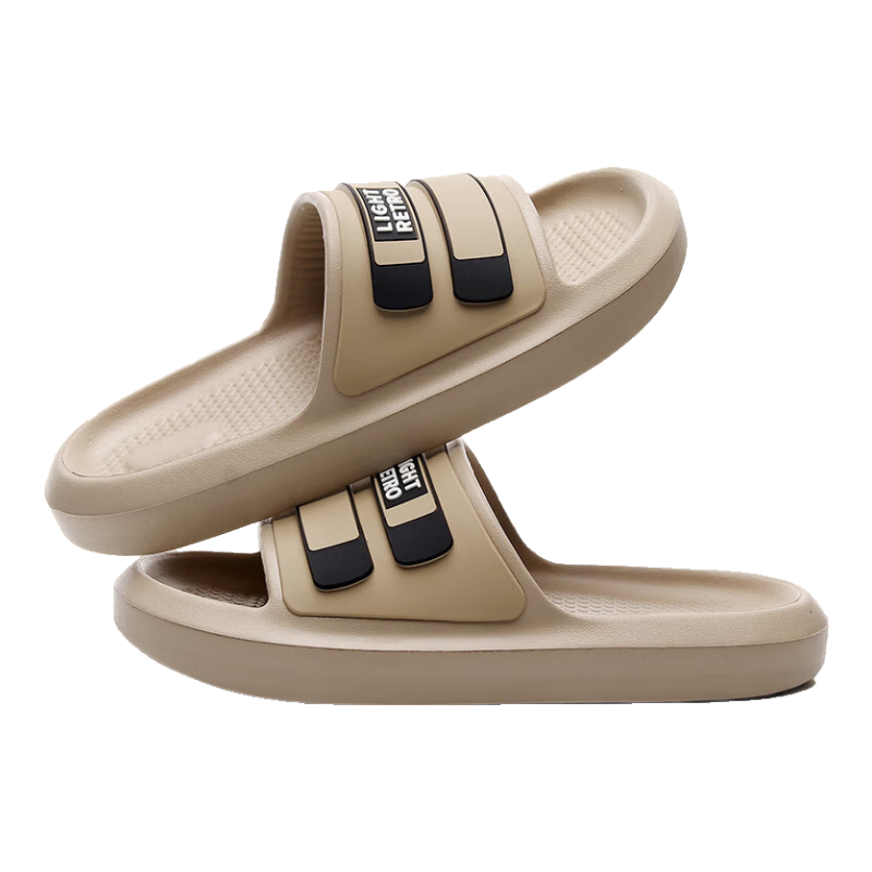 GUOLUOFEI Thick-Soled Slip-On Sandals for Men And Women, Summer Bathroom Shower Non-Slip Couple Indoor Slippers, Sand Color, Size 40-41
