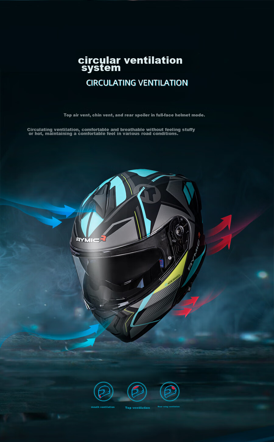 RYMIC Motorcycle Helmet Flip-Up Visor, 3C Certified Professional Motorcycle Helmet, All-Season Unisex Racing Helmet, 935 Blue-Gray Split M 11