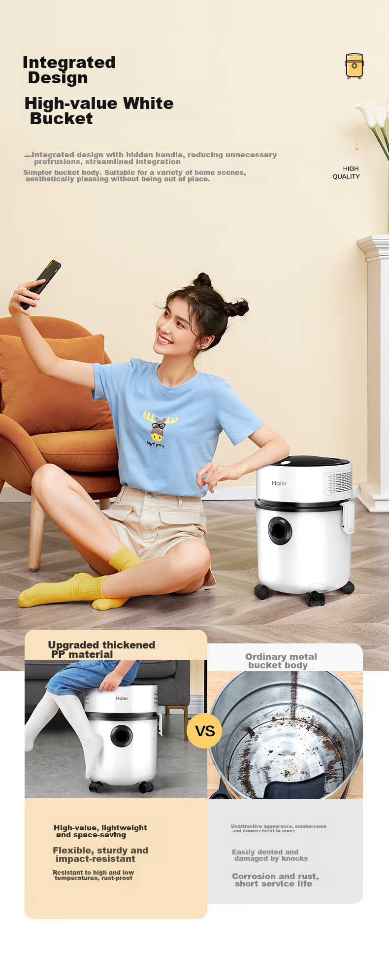 Haier Vacuum Cleaner for Home Use, Pet Hair Cleaning, Tile Grouting, Wet And Dry Dual-Use, Large Capacity, High Suction Power, High Wattage, Barrel-Type Handheld Dust Removal T8101 [Haier TOP1] Genuine Gift 4