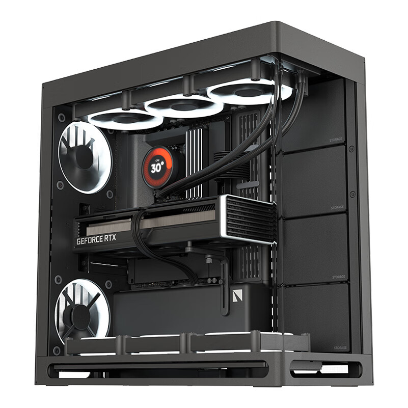 HAVN HS420 Black Seaside View Case Modern Aesthetic Design/Curved Glass/Magnetic Panel/Most Support E-ATX Motherboard/420mm Water Cooling/Four-Side Dust-Proof