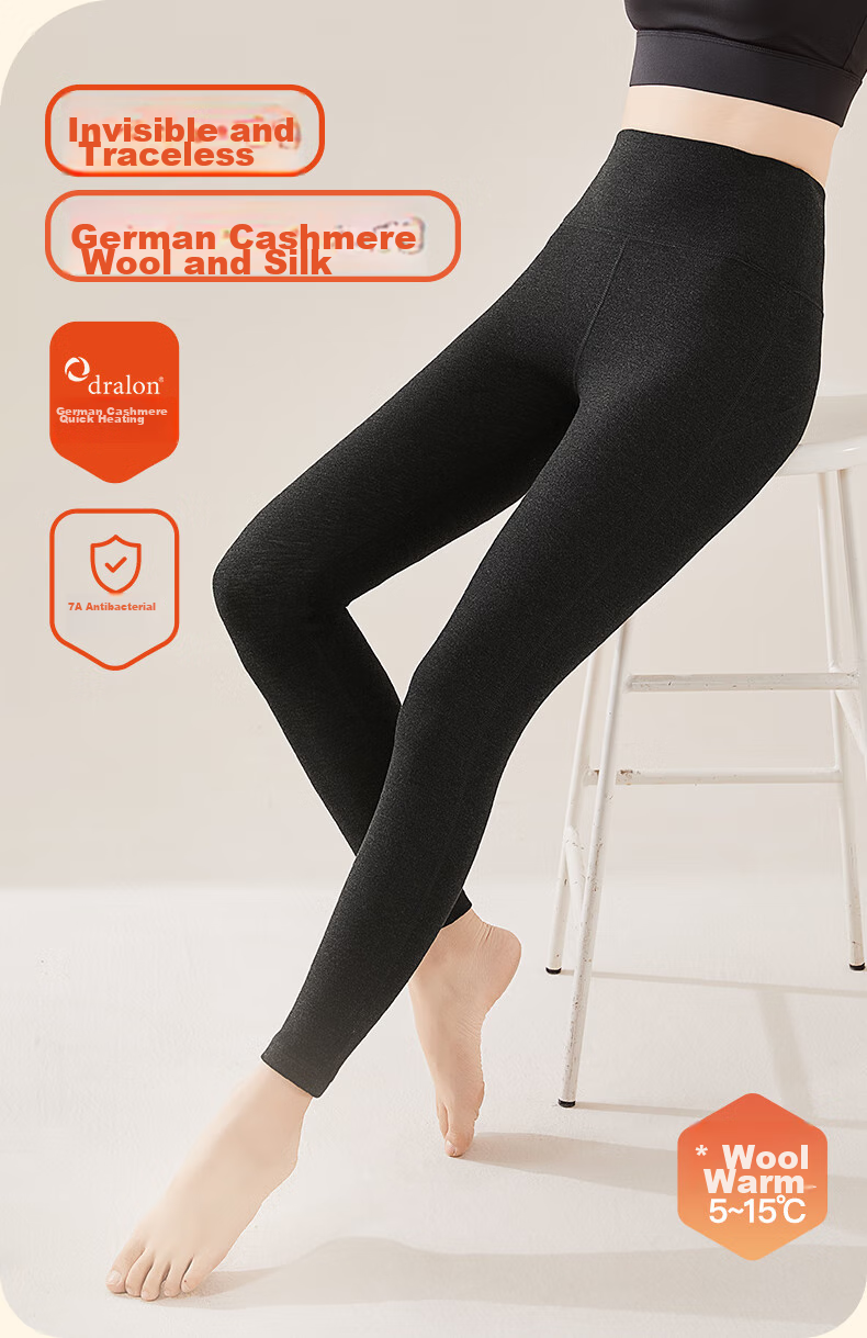 MiiOW [Polyester Temperature-Raising Wool Silk] Women's Thermal Pants, High-Waist Tummy Control, Body-Shaping, Butt-Lifting, Fleece-Lined Leggings for Autum 2