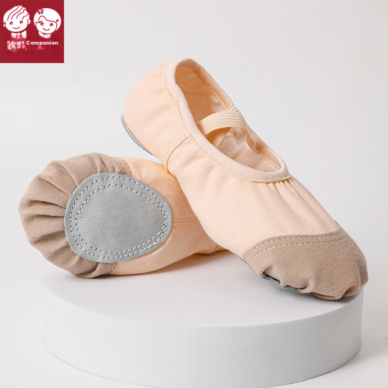 Zhiyouban Children's Dance Shoes, Girls' Soft-Soled Practice Shoes, Canvas Slip-On Ballet Flats, Dance Exam Specialized Shoes, Skin Color