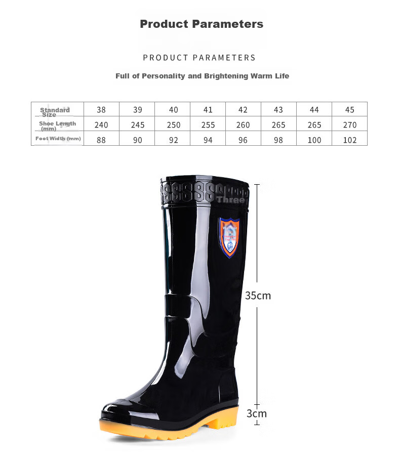Warrior Men's Mid-High Rain Boots, Rubber Shoes, Overshoes, Waterproof Shoes, HXL8867, Black High-Top, Size 43 3