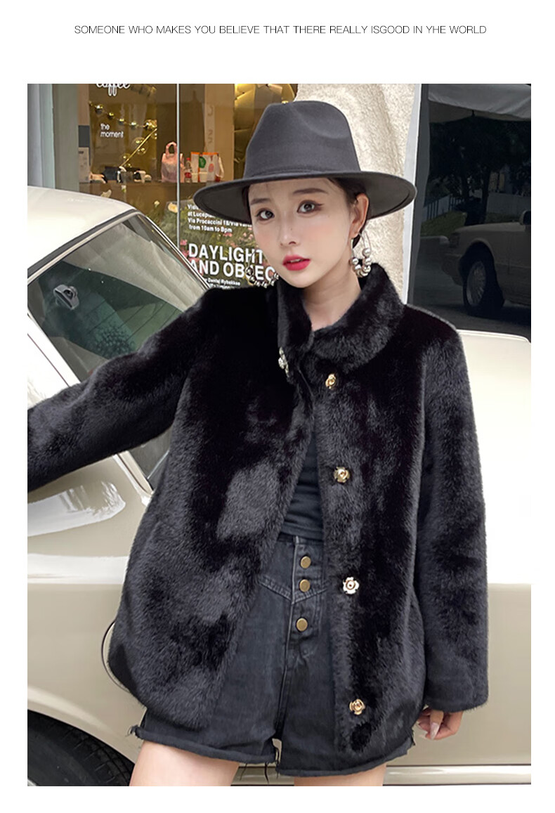 恺圣尼皮草外套女环保毛立领单排扣上衣韩版时尚毛毛衣服气质名媛高档