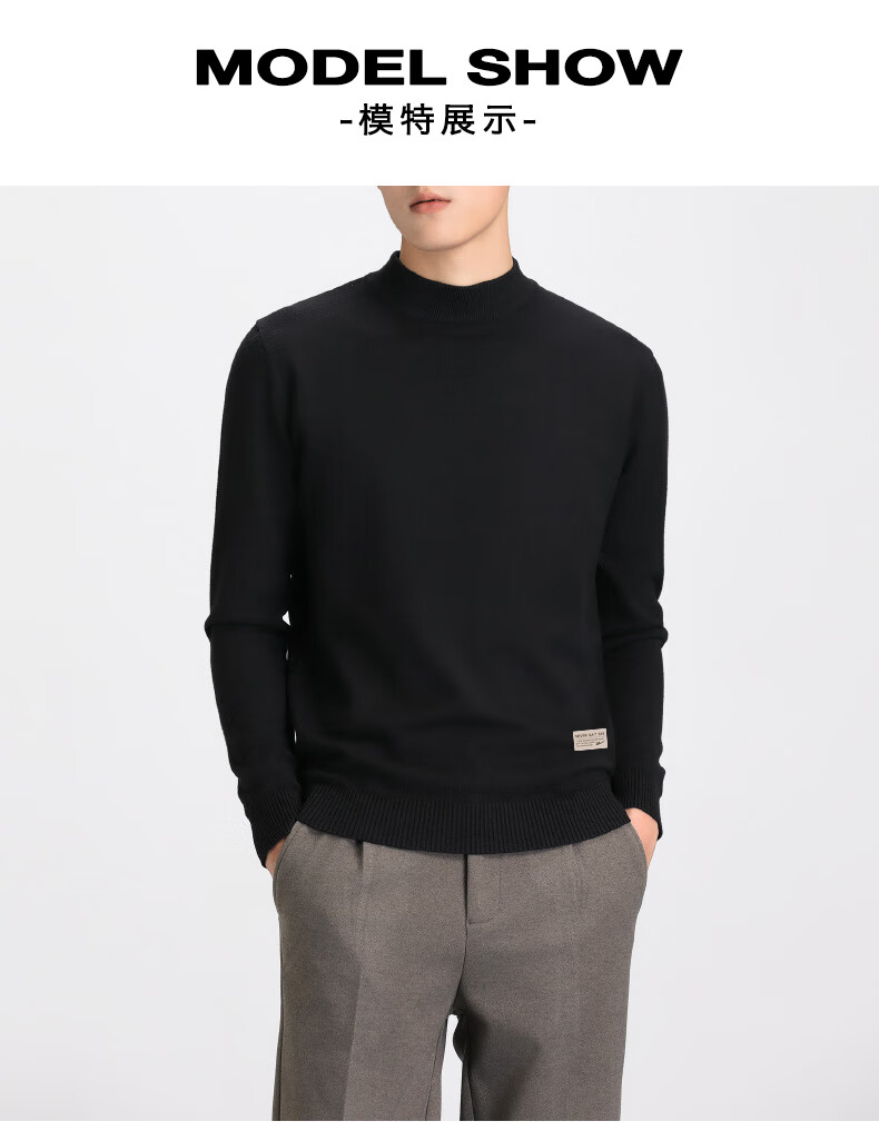 Warrior Men's Winter Sweater Fleece Lined Thickened Warm Half Turtleneck Pullover Knitwear Black 4XL 1
