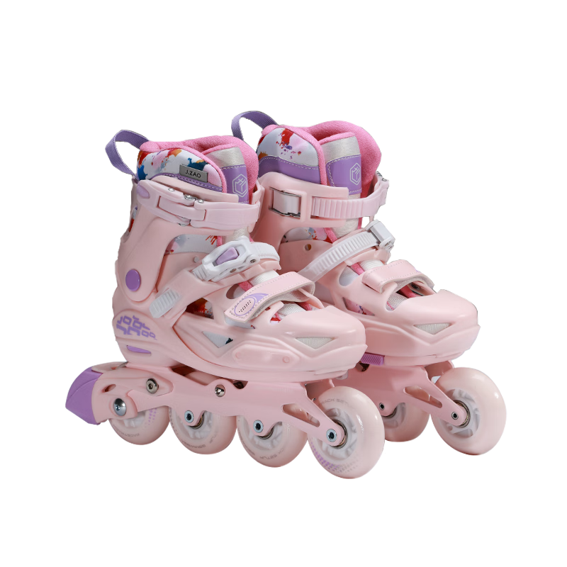 JD Original Roller Skates for Children, Elementary And Middle School Beginners, Lockable Wheels, Inline Skates, Aluminum Alloy Frame, Single Shoes, Cherry Blossom Pink, Size S