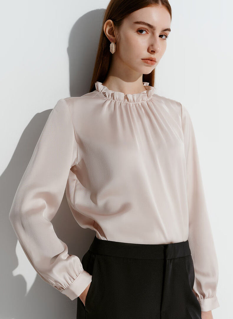 G2000 [Smooth Color Cotton Fabric] Spring And Autumn Mall Matching Smooth Draping Elegant Casual Shirt, Snow White, Size 34 1