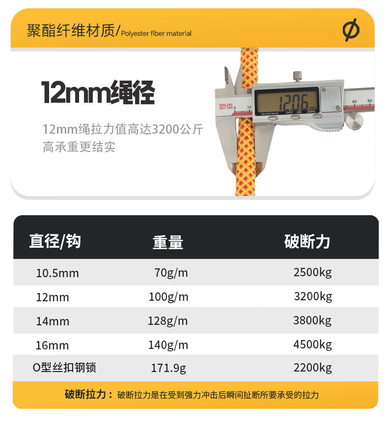 SHANDUAO Safety Rope High-Altitude Work Rope National Standard Insurance Rope SD300 Double Hook 14mm Yellow Double Layer 30m 2