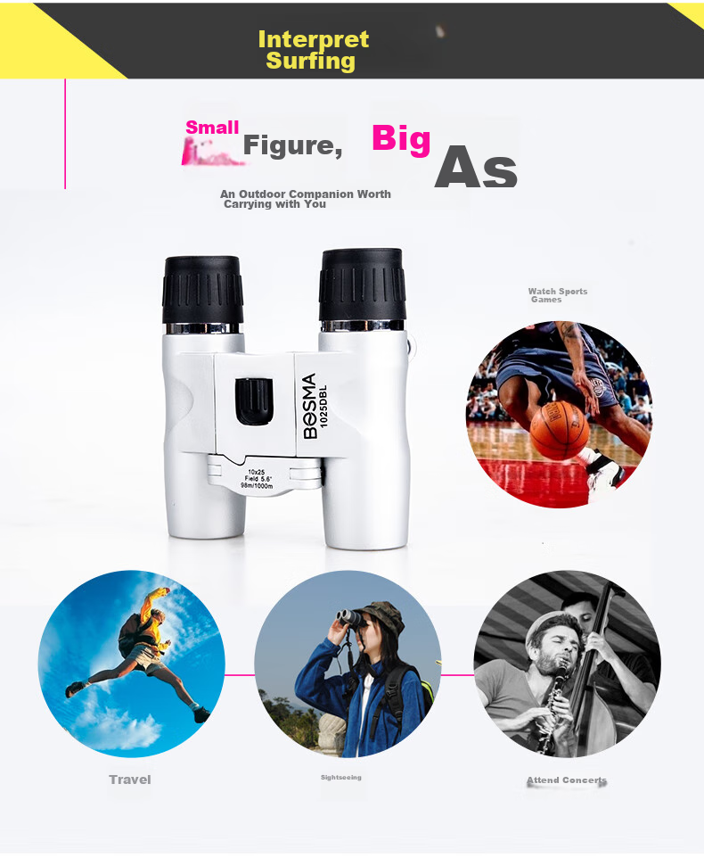 BOSMA Binoculars, High Magnification, High Definition, Portable, for Surfing, 10x25 Binoculars, for Concert Viewing 2