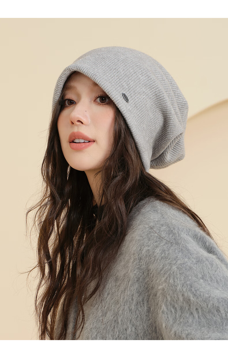 CACUSS Women's Spring And Autumn Slouchy Pullover Cold Hat, Warm Knitted Beanie, Large Head Circumference, Hooded Hat, Windproof Wool Hat, Black 8