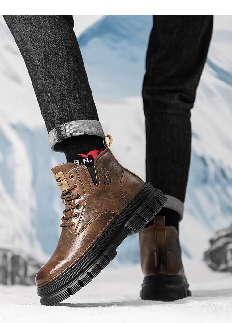 Bull Family Men's Autumn Winter British Style Martin Boots High-top Retro Versatile Work Boots Thick-soled Durable Shoes for Men 48