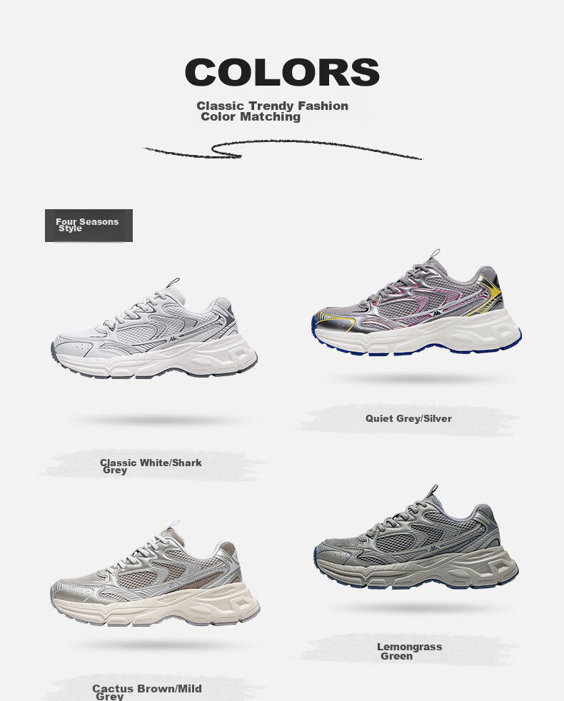 Kappa Hydrogen Track Dad Sneakers, Women's Shoes, Autumn Breathable Height-Increasing Casual Versatile White Shoes, Shark Gray, Size 37 5